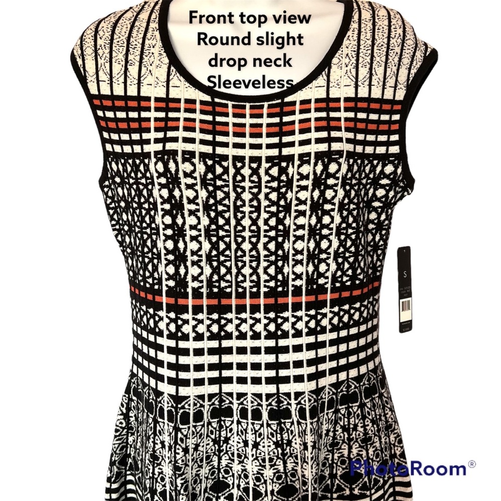 Nic + Zoe Bkack white orange sleeveless midi dress cotton blend zip back Small - Picture 3 of 11